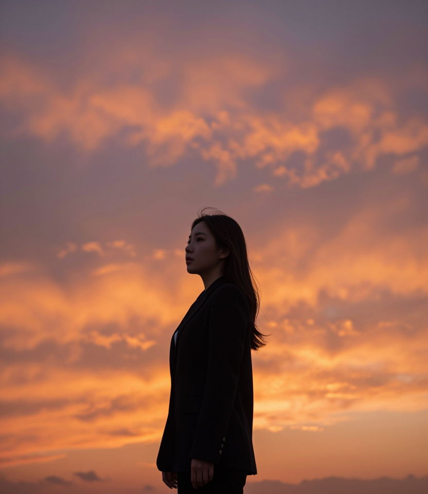 노을빛 아래의 소녀